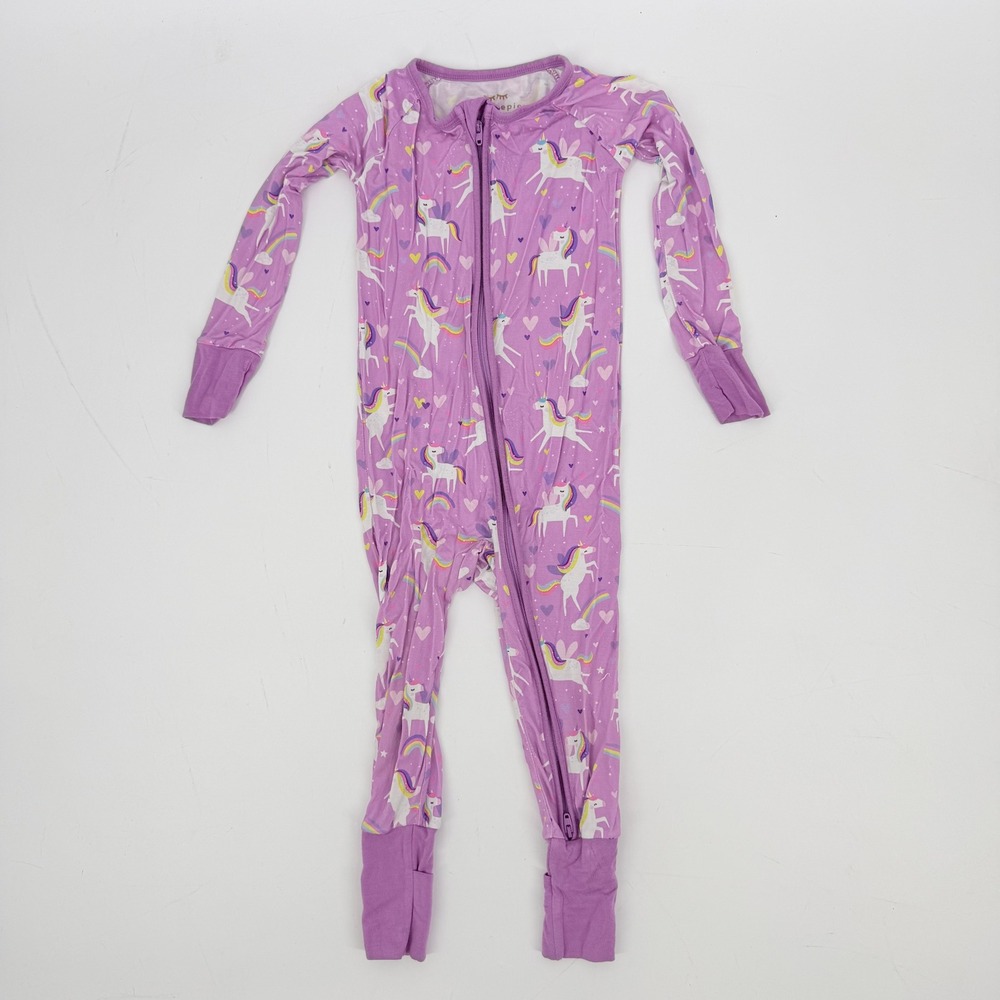 Little Sleepies Zippy Toddler 18-24M Purple Unicorn Rainbow Good Bamboo Pajamas